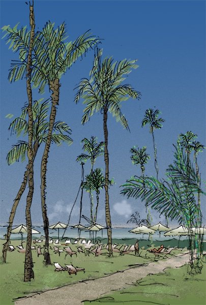 青色系 斬ら 波と空の風景 絵画海